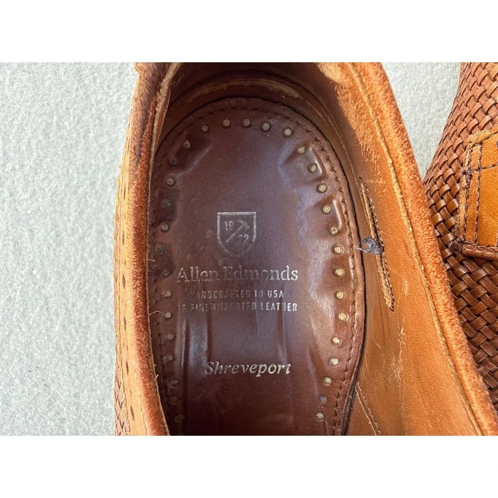Allen Edmonds Shreveport Shoes Mens 12 D Tan Good Woven Leather Cap Toe Oxford